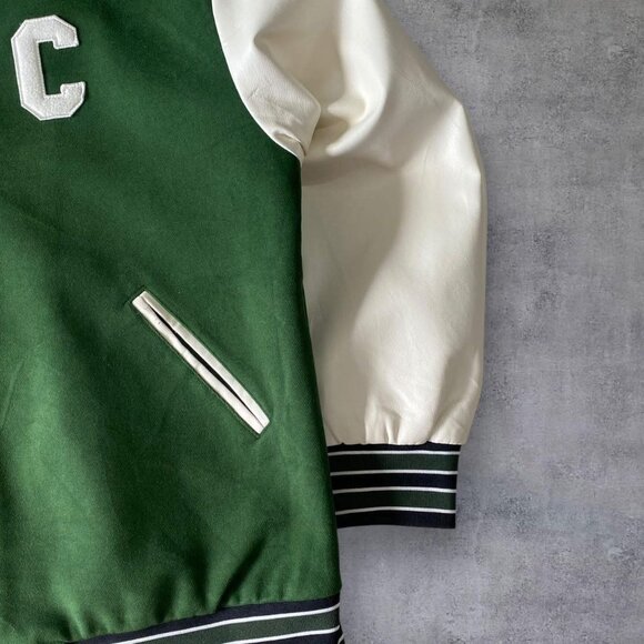 Vintage Green and Cream Varsity Jacket - Picture 4 of 5